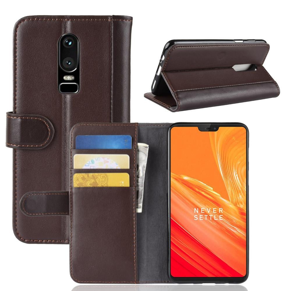  OnePlus 6 Plånboksfodral i Äkta Läder, Brun
