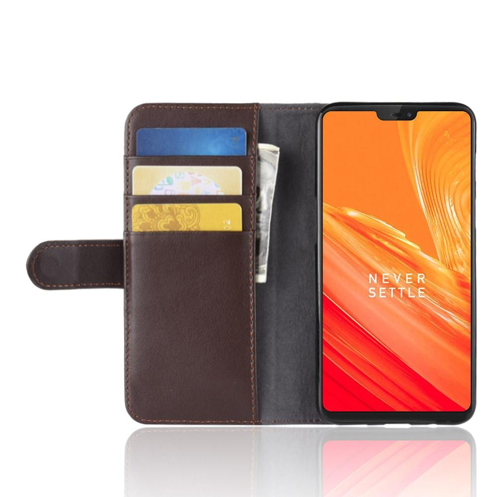  OnePlus 6 Plånboksfodral i Äkta Läder, Brun