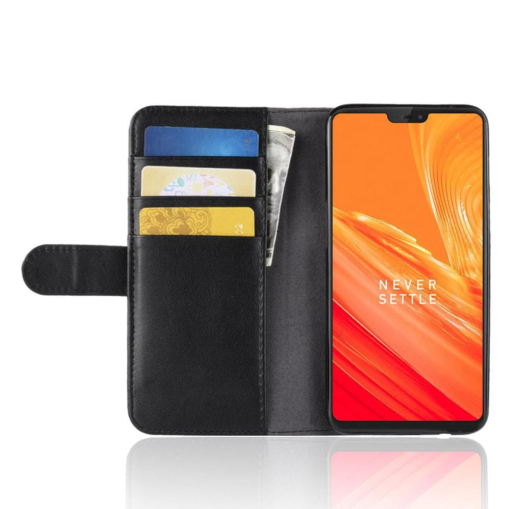 OnePlus 6 Plånboksfodral i Äkta Läder, svart