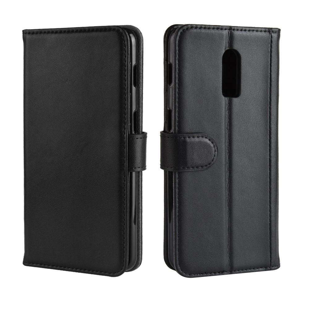 OnePlus 6T Plånboksfodral i Äkta Läder, svart