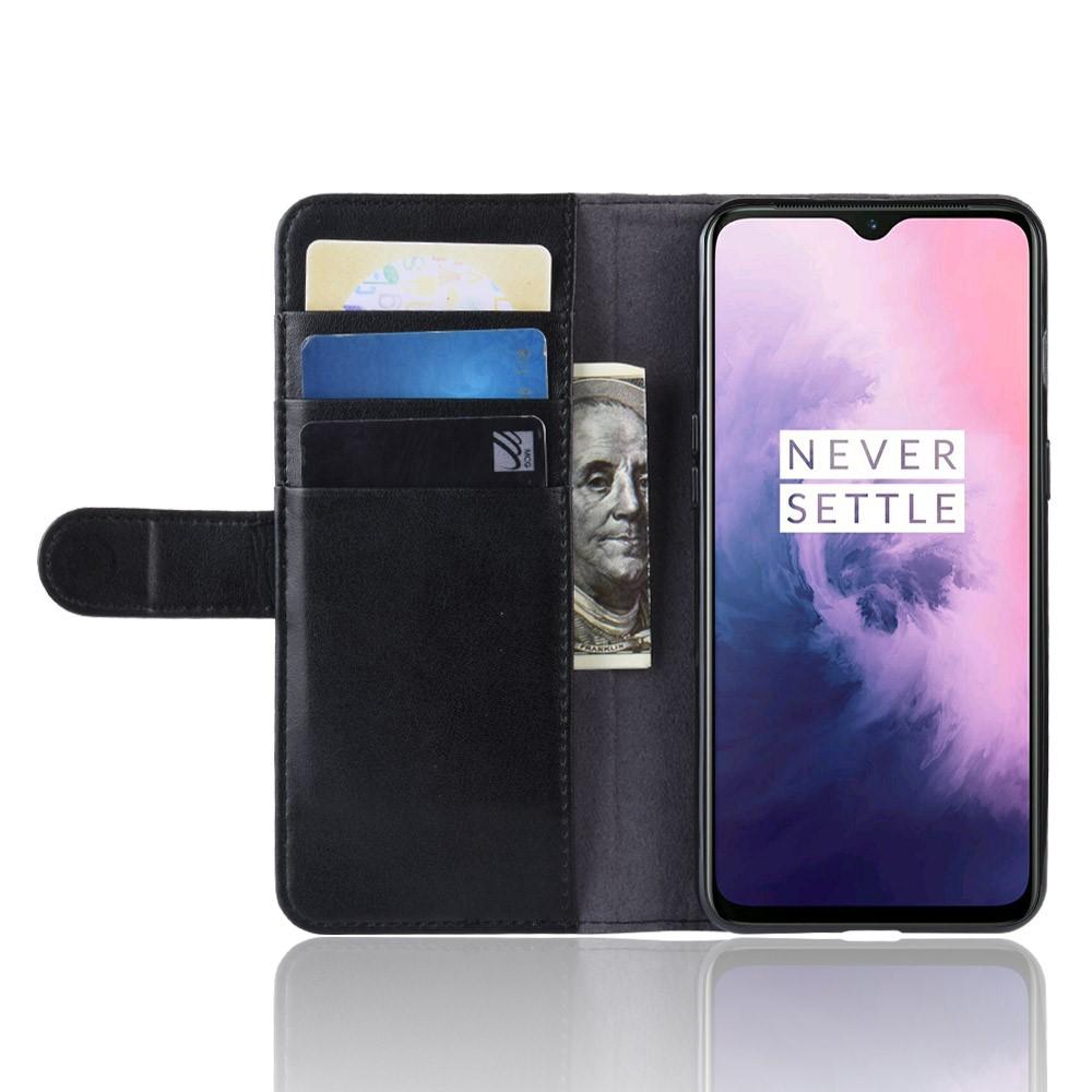 OnePlus 7 Plånboksfodral i Äkta Läder, svart