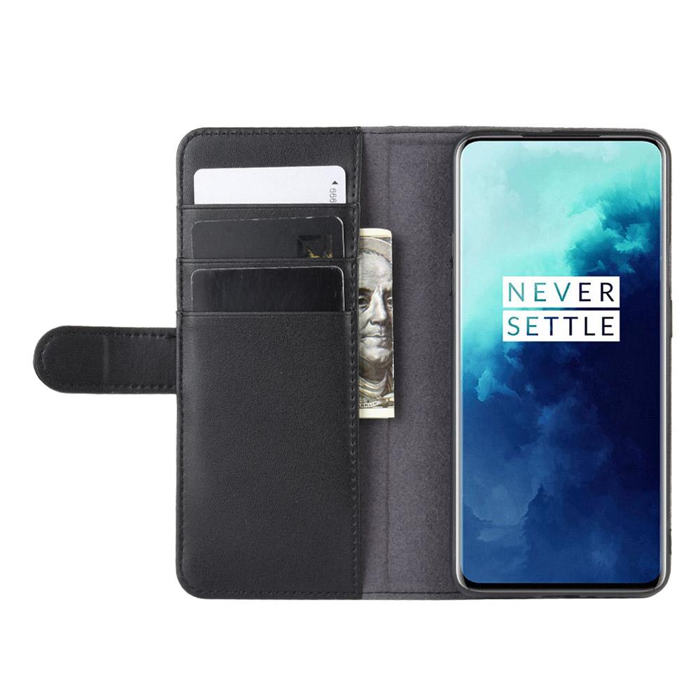OnePlus 7T Pro Plånboksfodral i Äkta Läder, svart