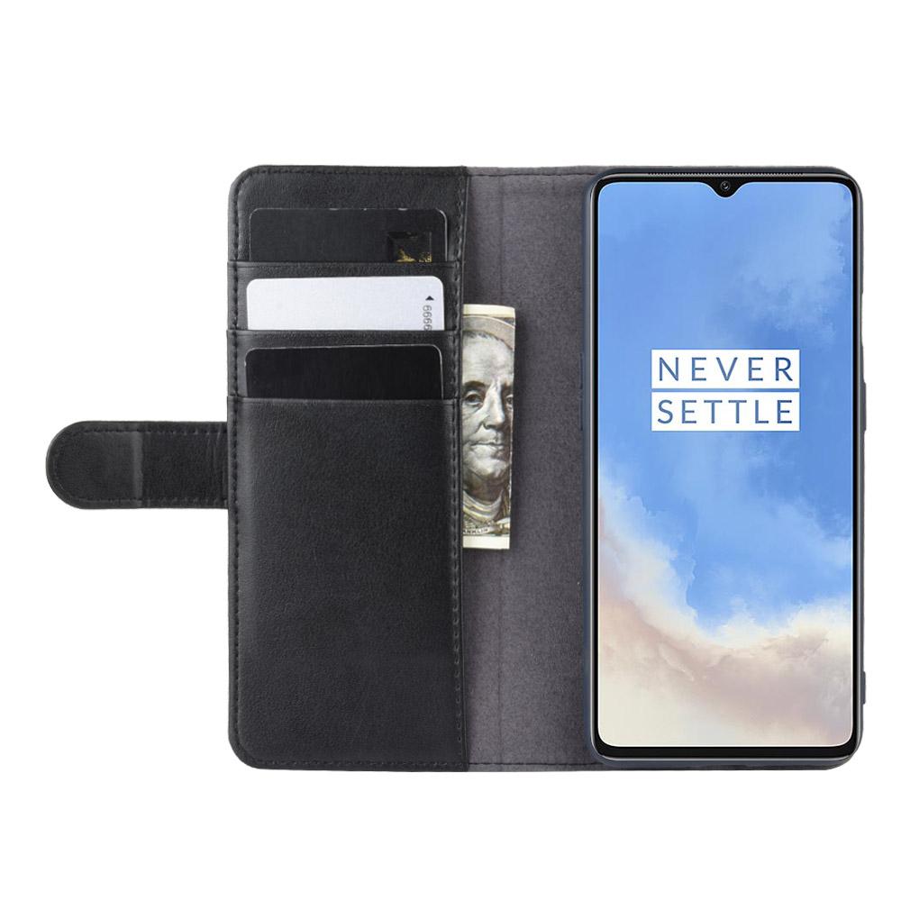 OnePlus 7T Plånboksfodral i Äkta Läder, svart