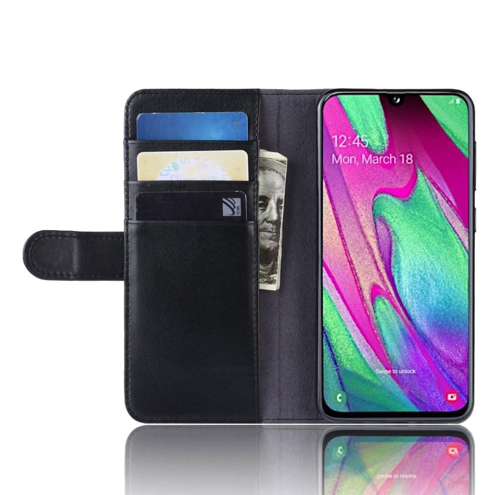 Samsung Galaxy A40 Plånboksfodral i Äkta Läder, svart