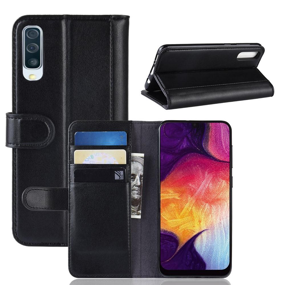 Samsung Galaxy A50 Plånboksfodral i Äkta Läder, svart