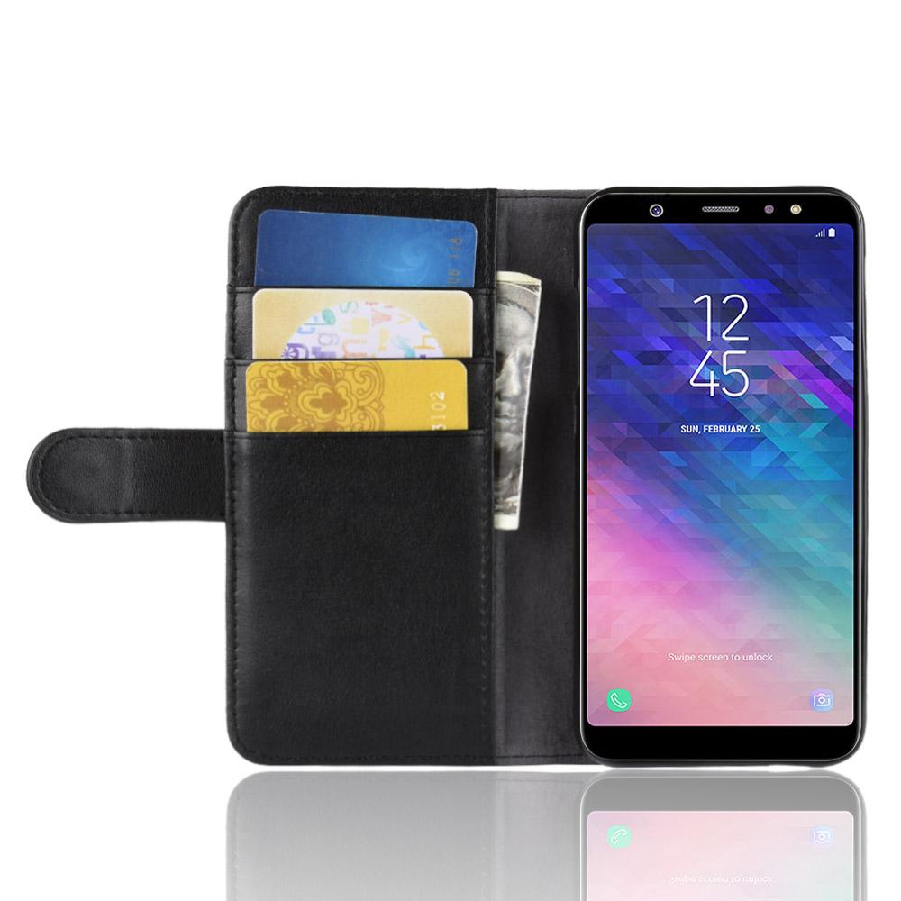 Samsung Galaxy A6 2018 Plånboksfodral i Äkta Läder, svart