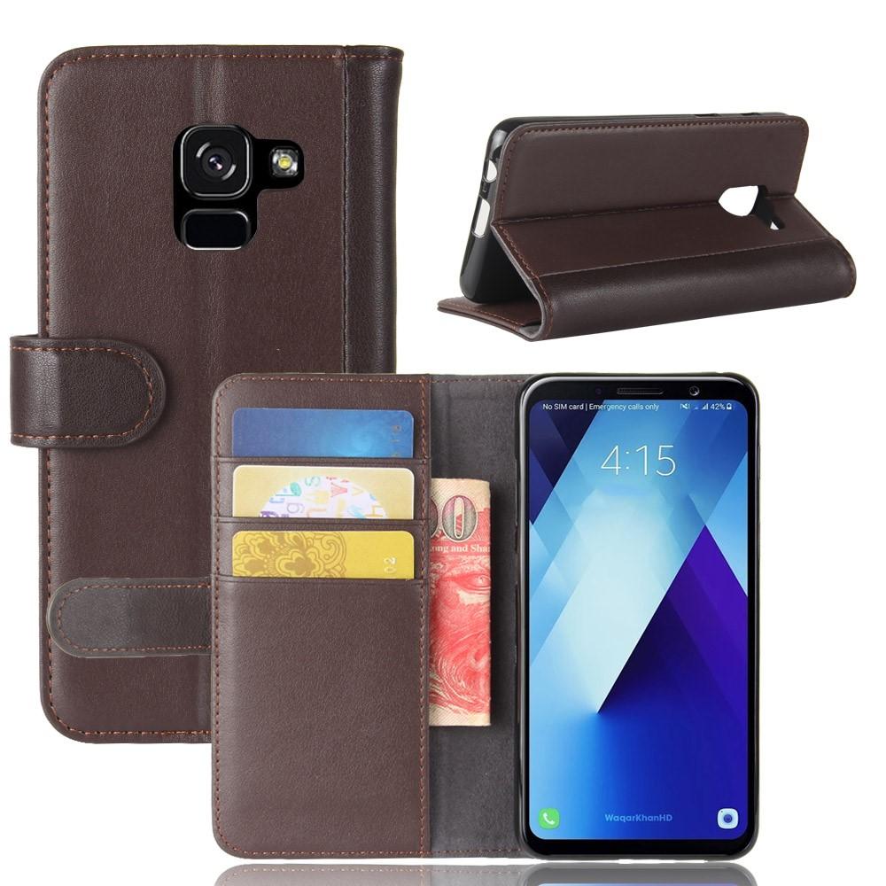Samsung Galaxy A8 2018 Plånboksfodral i Äkta Läder, brun