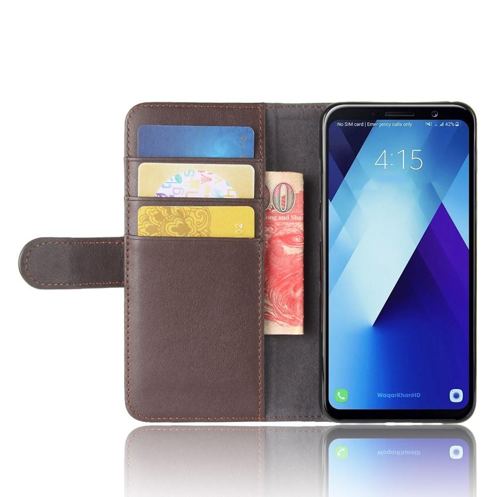 Samsung Galaxy A8 2018 Plånboksfodral i Äkta Läder, brun