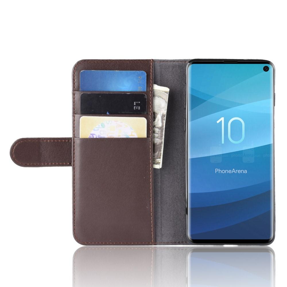 Samsung Galaxy S10 Plånboksfodral i Äkta Läder, brun