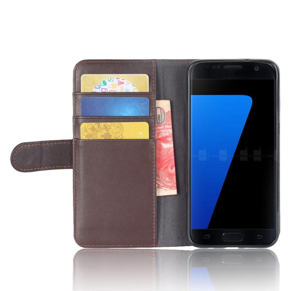 Samsung Galaxy S7 Plånboksfodral i Äkta Läder, brun