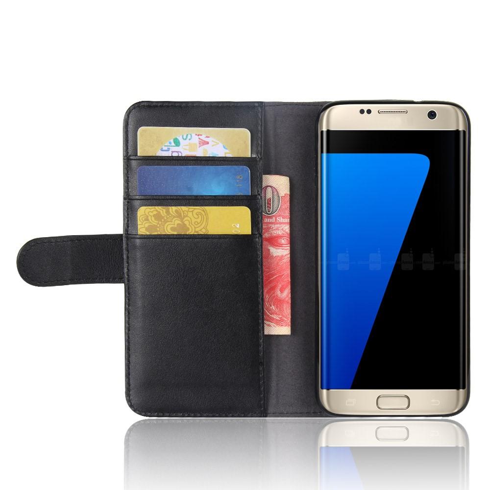 Samsung Galaxy S7 Edge Plånboksfodral i Äkta Läder, svart