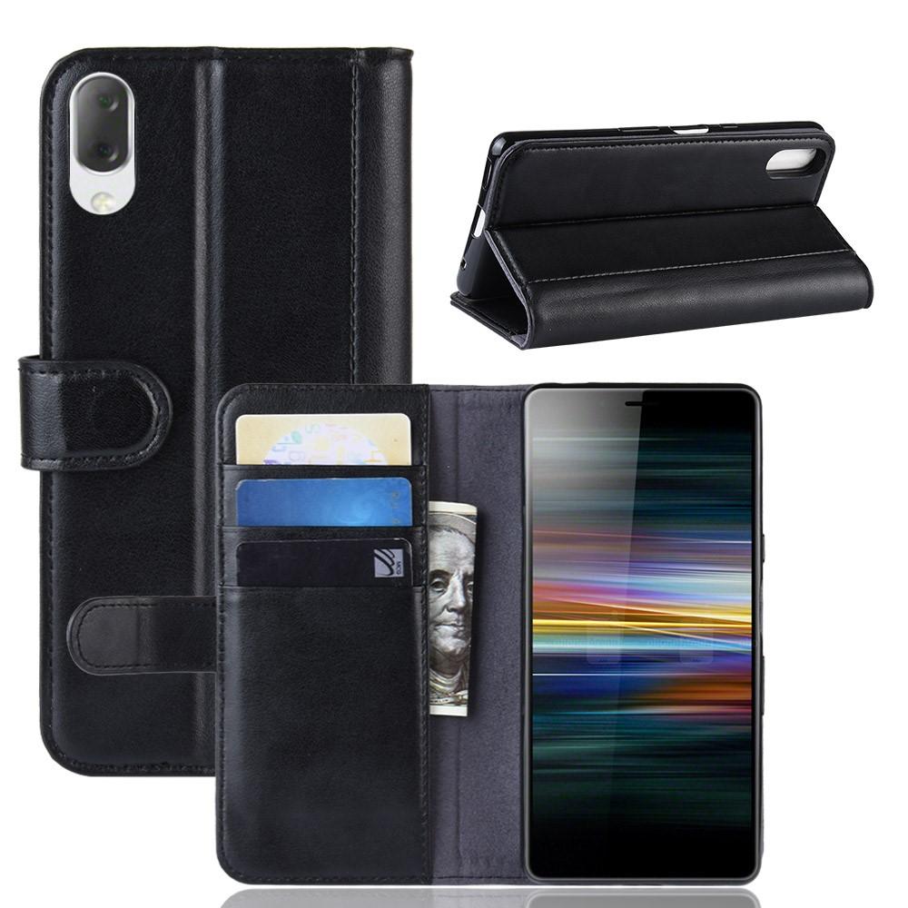 Sony Xperia L3 Plånboksfodral i Äkta Läder, svart