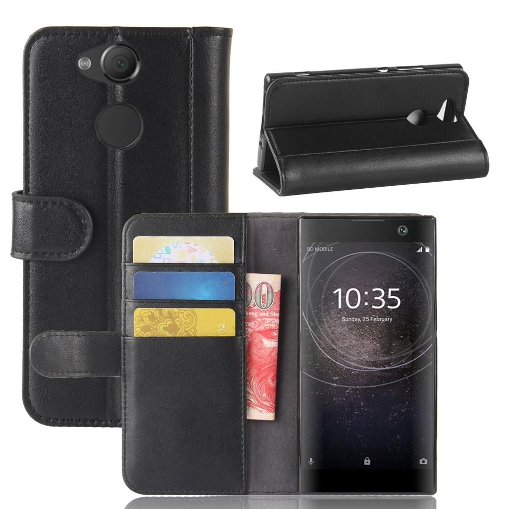 Sony Xperia XA2 Plånboksfodral i Äkta Läder, Svart