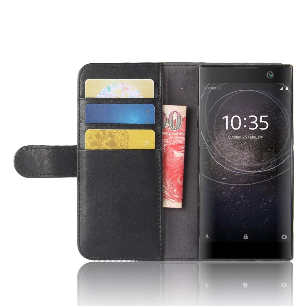 Sony Xperia XA2 Plånboksfodral i Äkta Läder, Svart
