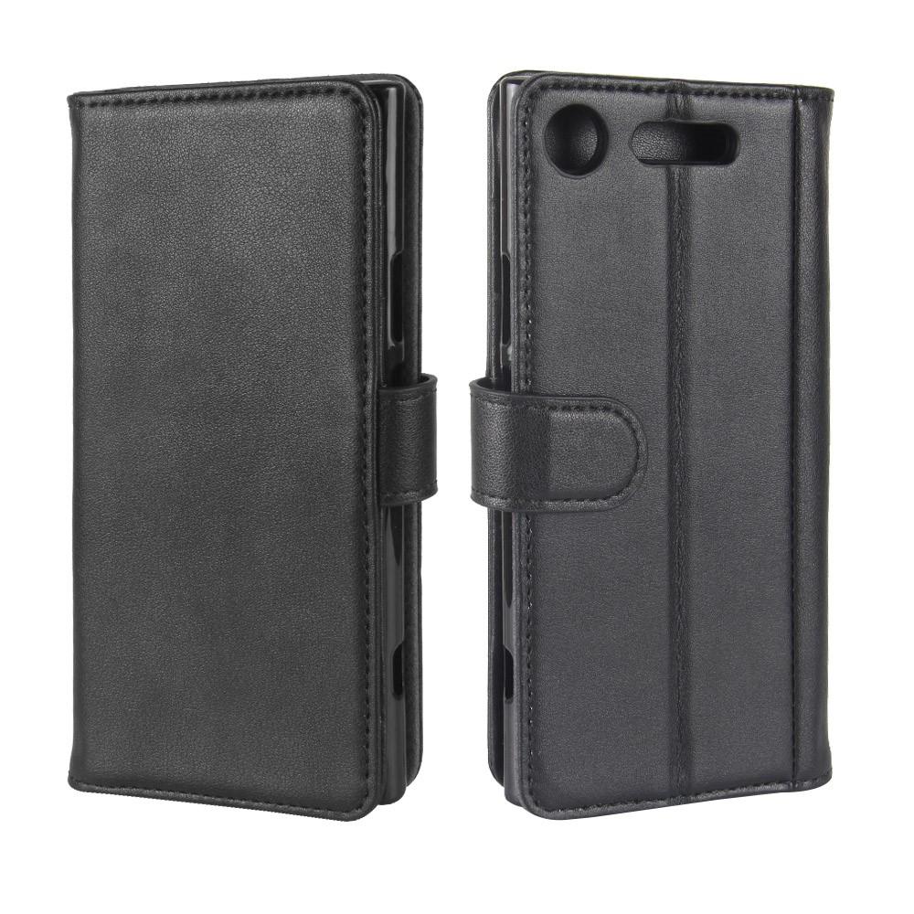 Sony Xperia XZ1 Plånboksfodral i Äkta Läder, svart