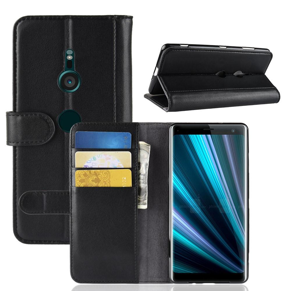 Sony Xperia XZ3 Plånboksfodral i Äkta Läder, svart