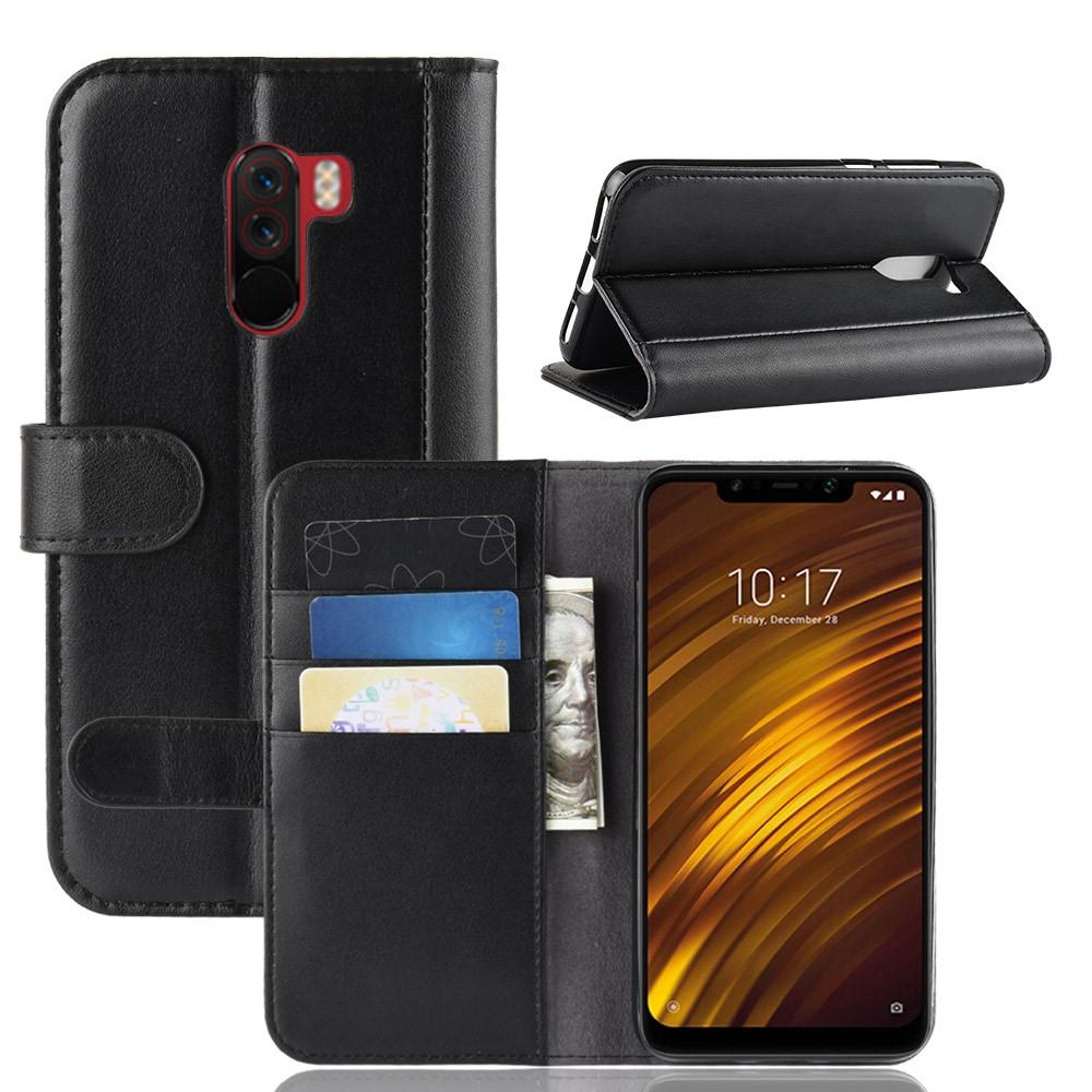 Xiaomi Pocophone F1 Plånboksfodral i Äkta Läder, Svart