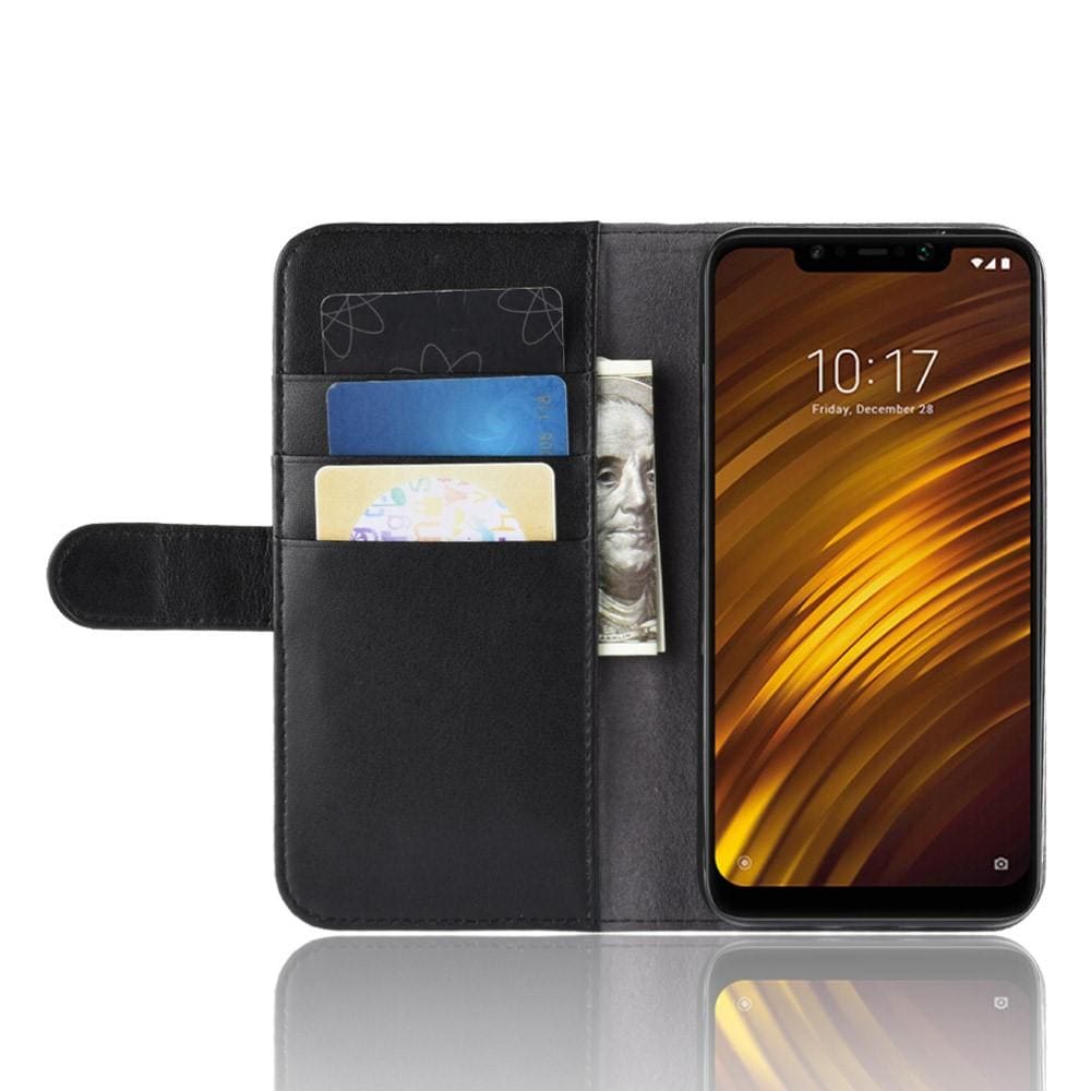 Xiaomi Pocophone F1 Plånboksfodral i Äkta Läder, Svart