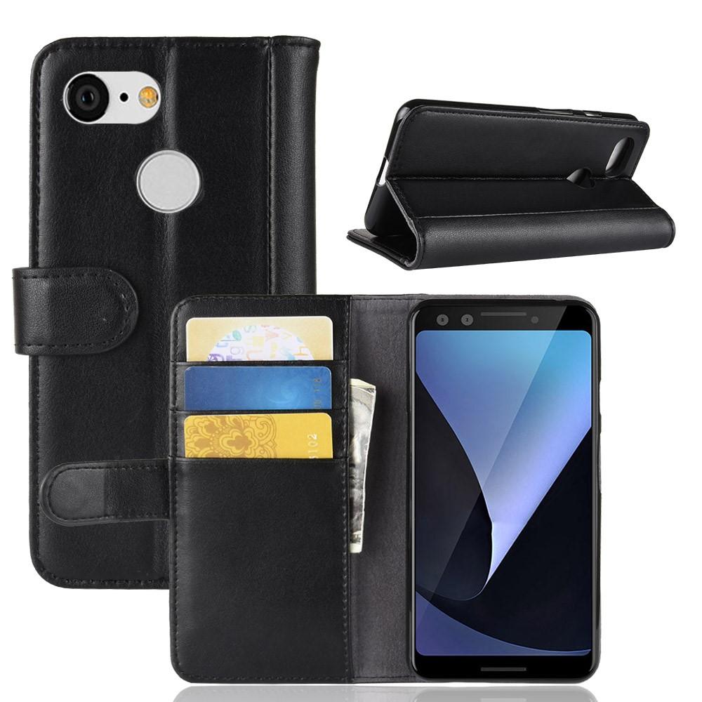 Google Pixel 3 Plånboksfodral i Äkta Läder, Svart