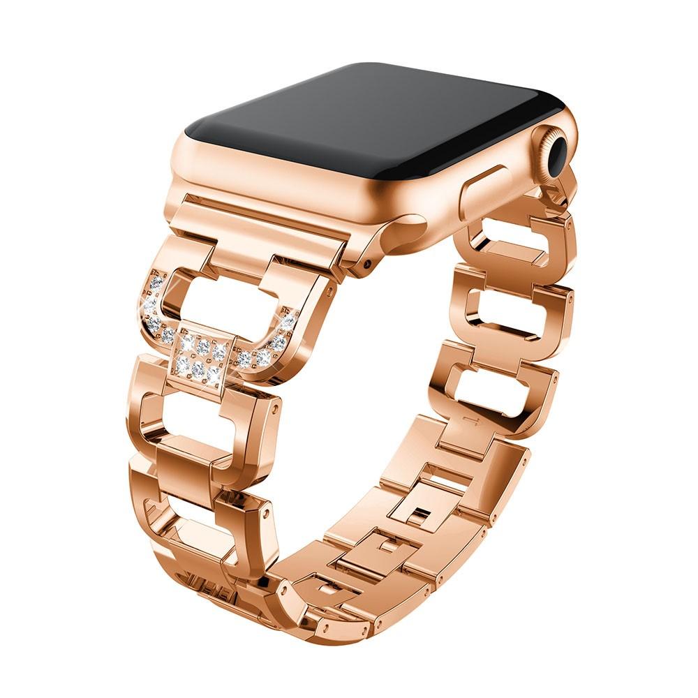 Apple Watch 45mm Series 9 Lyxigt armband med glittrande stenar, roséguld