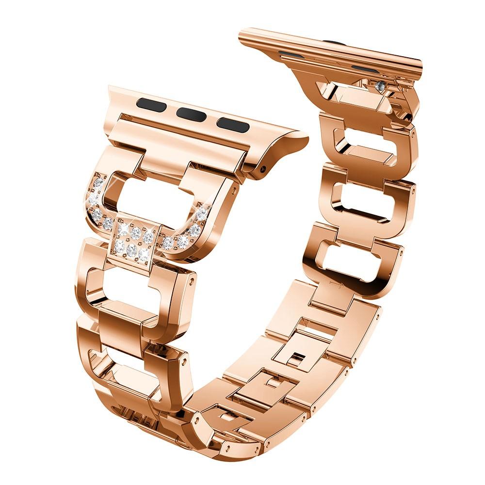 Apple Watch 41mm Series 9 Lyxigt armband med glittrande stenar, roséguld