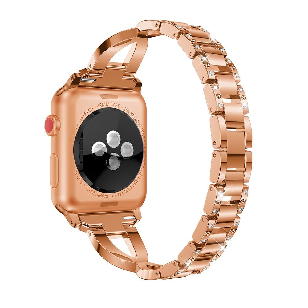 Apple Watch 44mm Smalt länkarmband med glittrande stenar, roséguld
