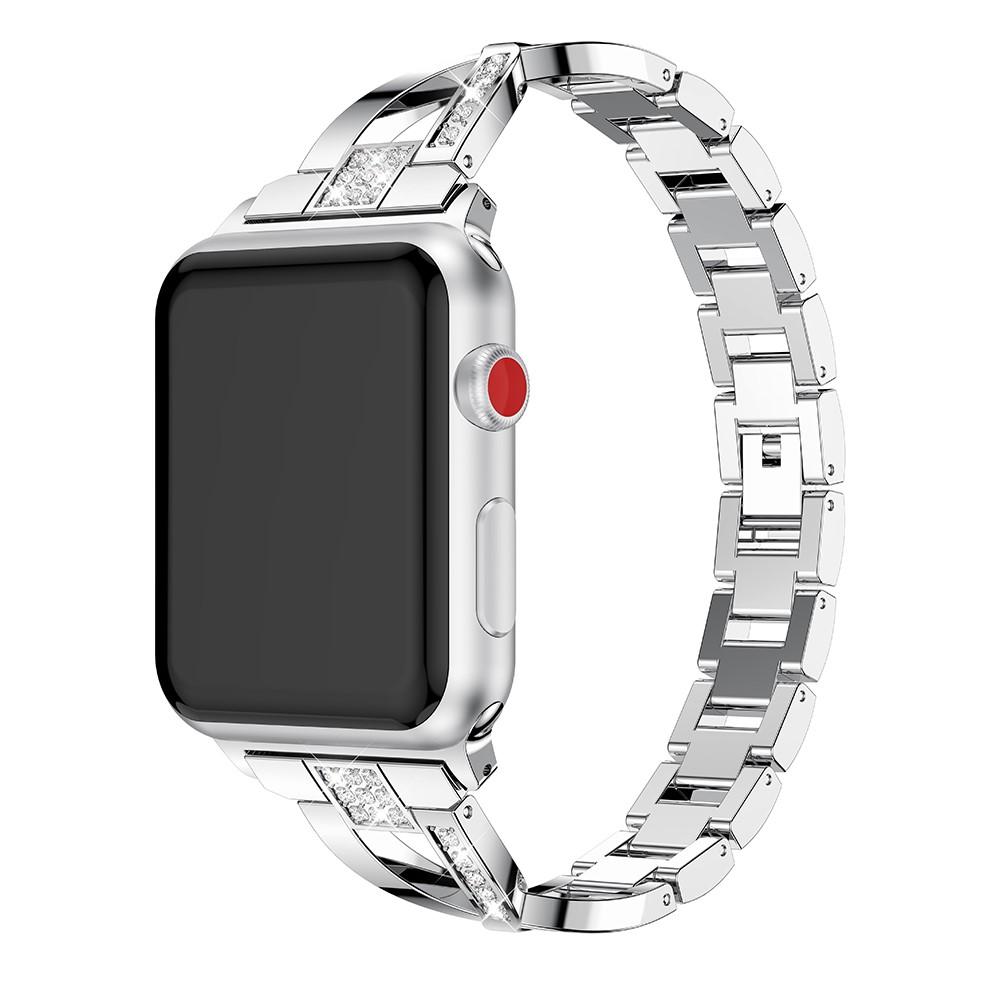 Apple Watch 42mm Smalt länkarmband med glittrande stenar, silver