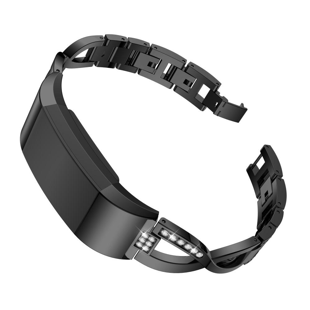 Fitbit Charge 2 Smalt länkarmband med glittrande stenar, svart