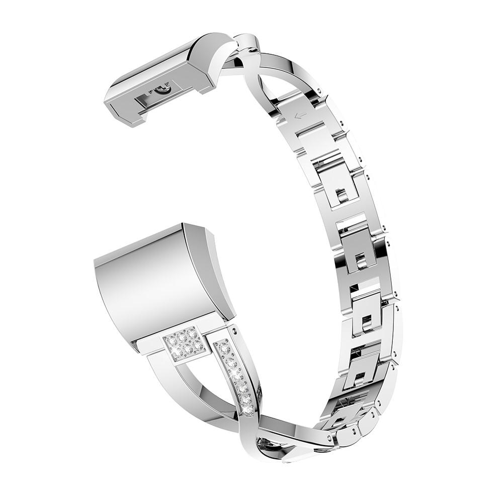 Fitbit Charge 2 Smalt länkarmband med glittrande stenar, silver