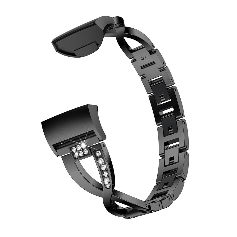 Fitbit Charge 3/Charge 4 Smalt länkarmband med glittrande stenar, Svart