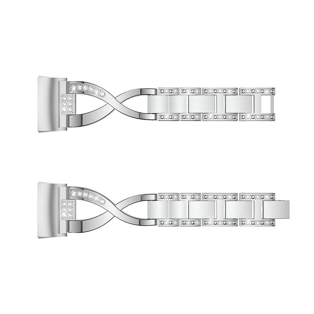 Fitbit Charge 3/Charge 4 Smalt länkarmband med glittrande stenar, Silver