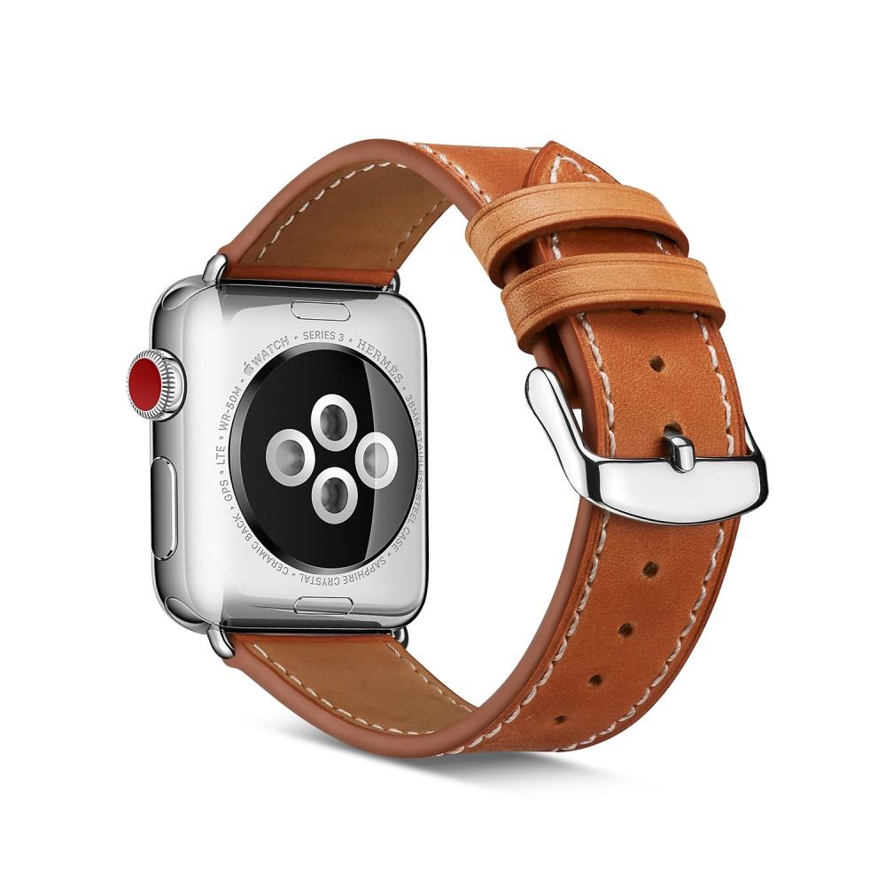 Apple Watch 45mm Series 9 Armband i äkta läder, cognac