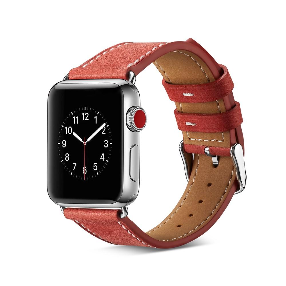 Apple Watch 45mm Series 8 Armband i äkta läder, röd