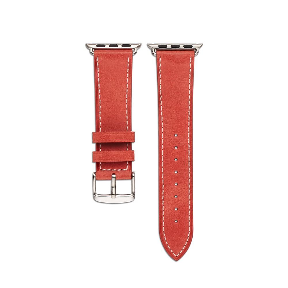 Apple Watch 45mm Series 8 Armband i äkta läder, röd