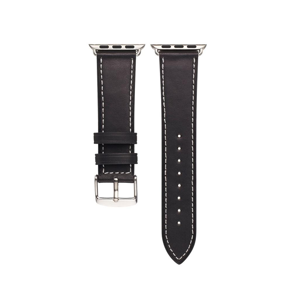 Apple Watch 45mm Series 9 Armband i äkta läder, svart