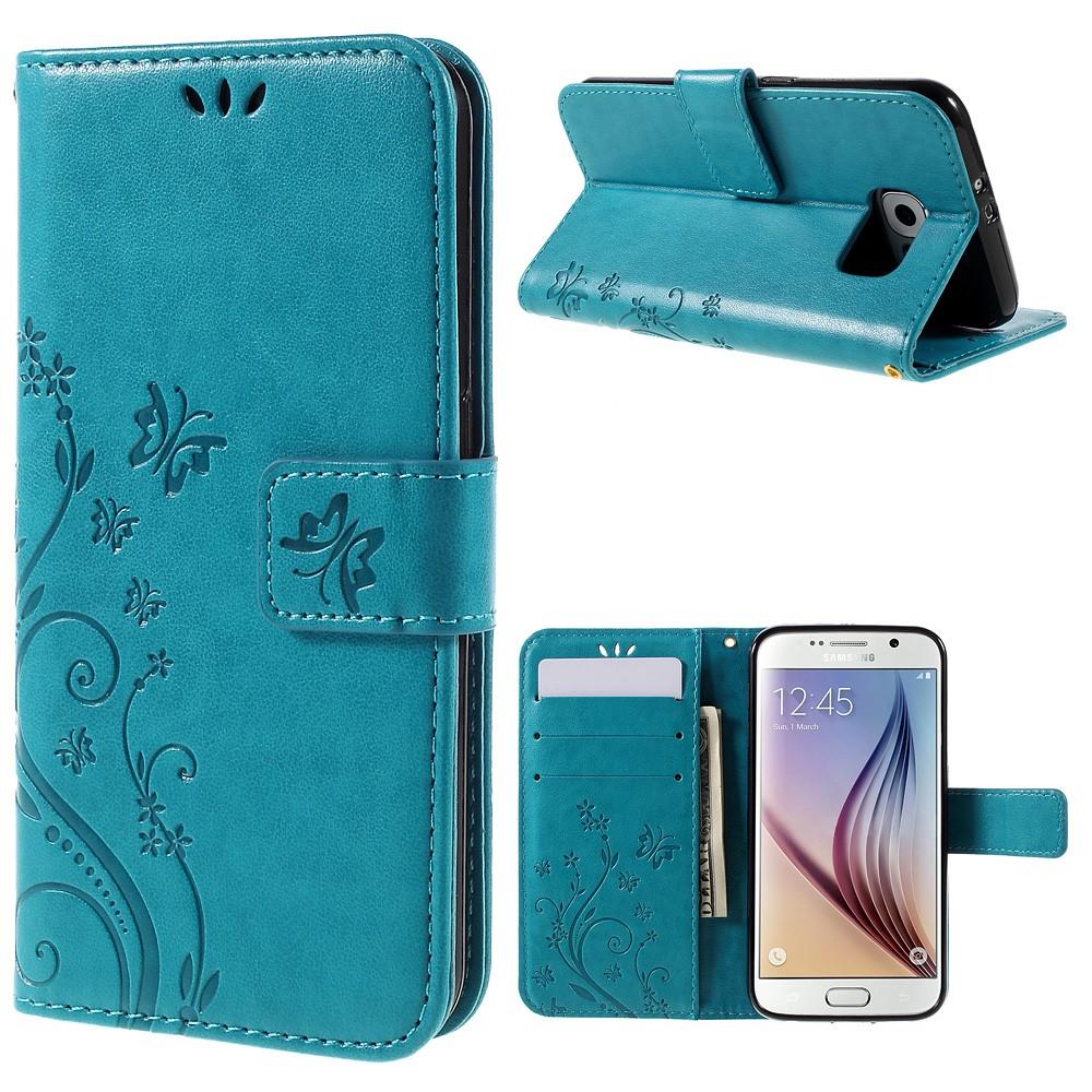 Galaxy S6 Mobilfodral med fjärilar, blå