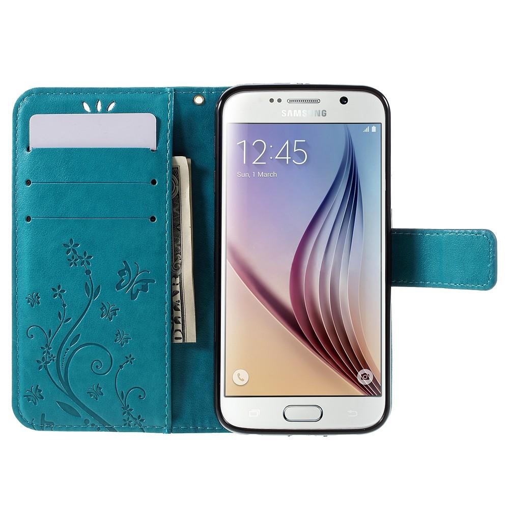 Samsung Galaxy S6 Mobilfodral med fjärilar, Blå