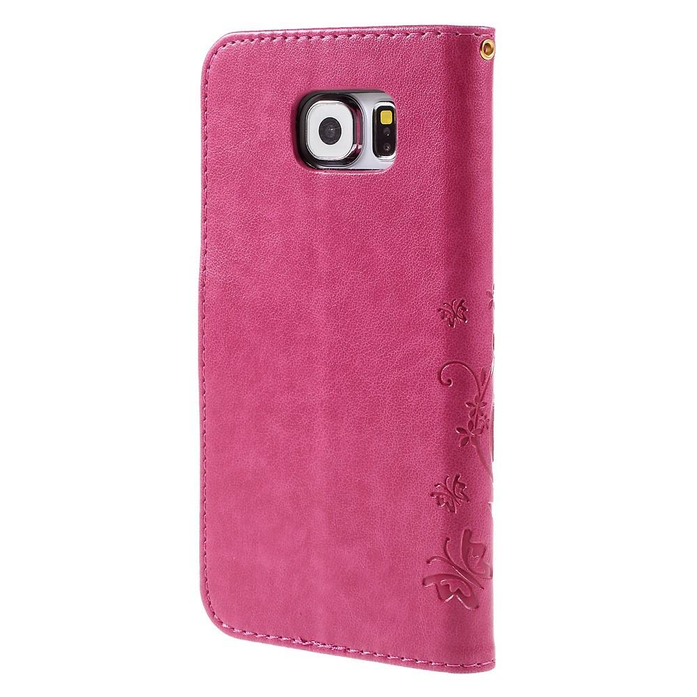 Samsung Galaxy S6 Mobilfodral med fjärilar, Rosa