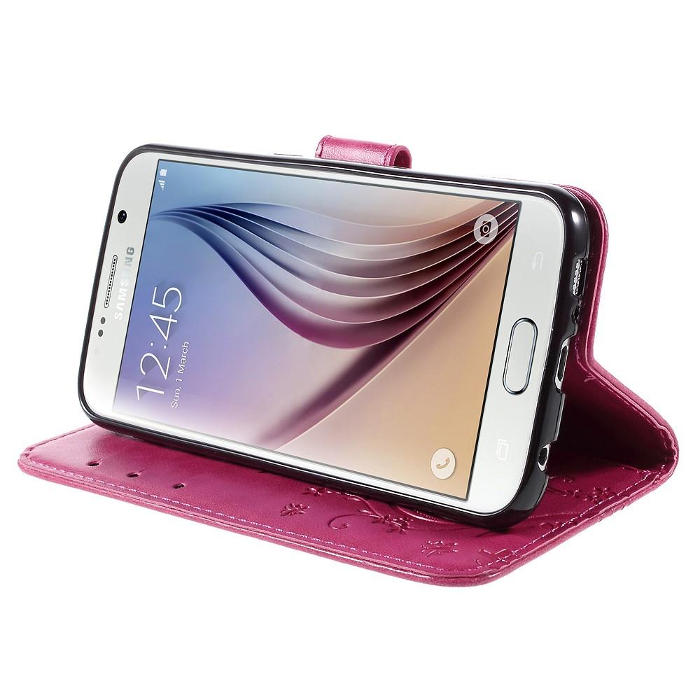 Samsung Galaxy S6 Mobilfodral med fjärilar, Rosa