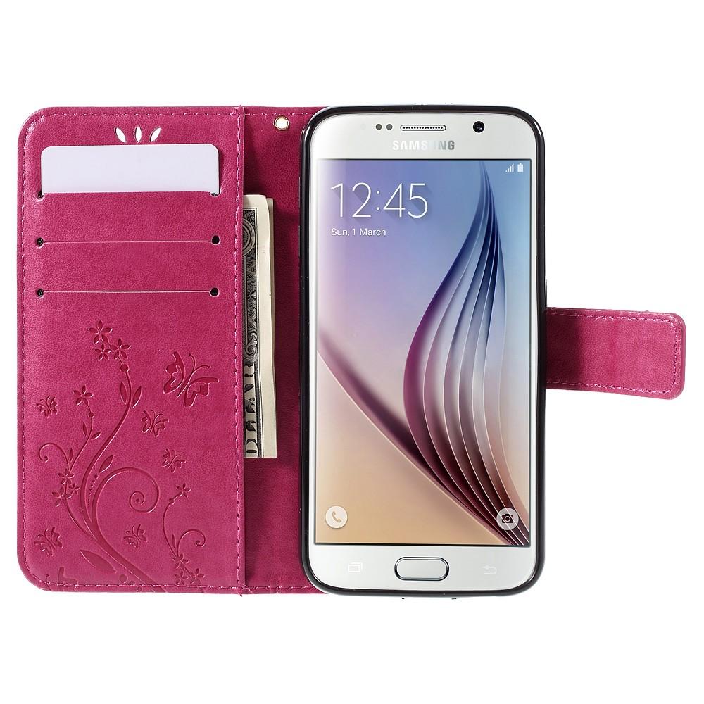 Samsung Galaxy S6 Mobilfodral med fjärilar, Rosa