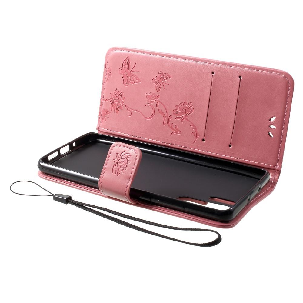 Huawei P30 Pro Mobilfodral med fjärilar, Rosa
