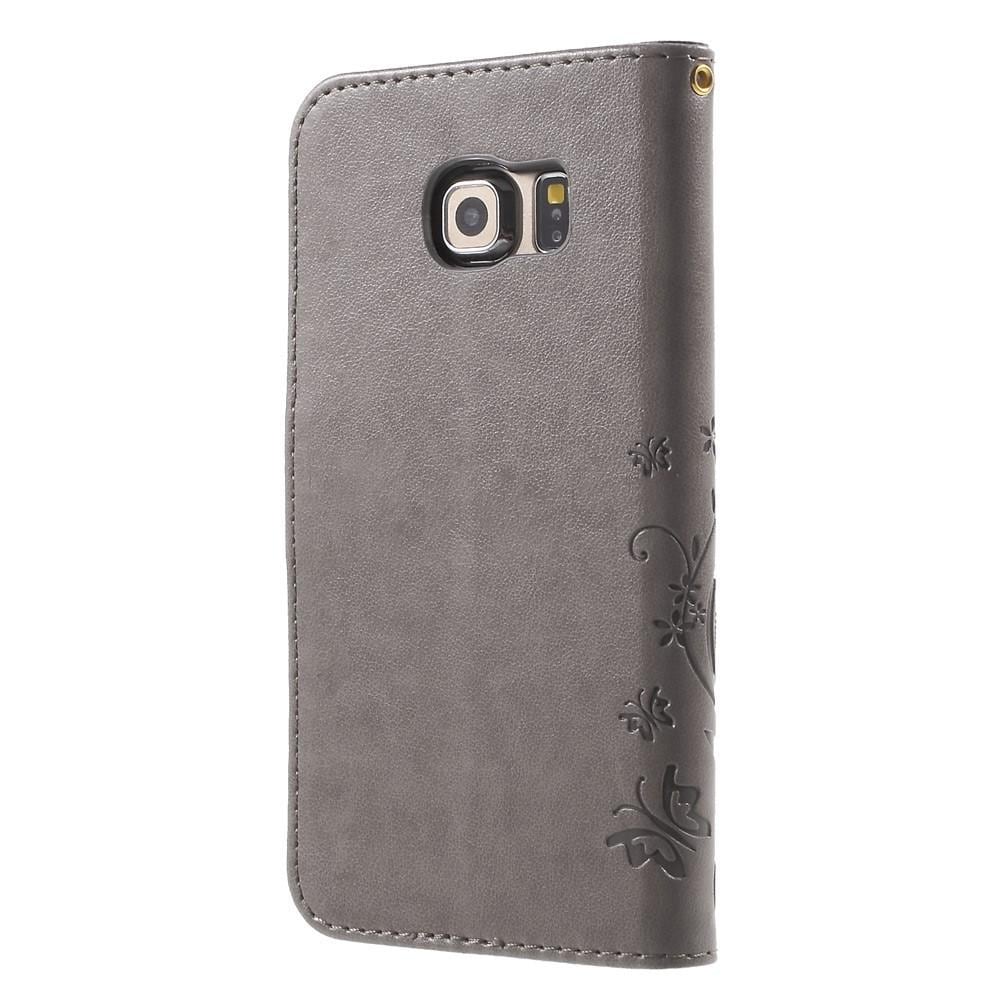 Samsung Galaxy S6 Edge Mobilfodral med fjärilar, Grå
