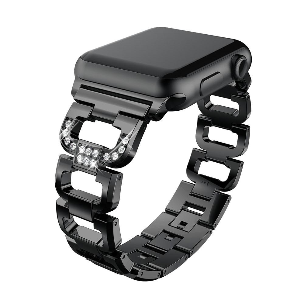 Apple Watch 44mm Lyxigt armband med glittrande stenar, svart