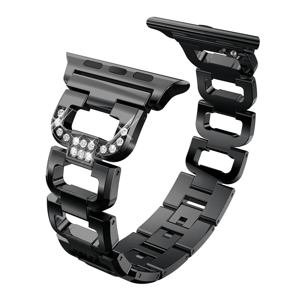 Apple Watch 45mm Series 9 Lyxigt armband med glittrande stenar, svart