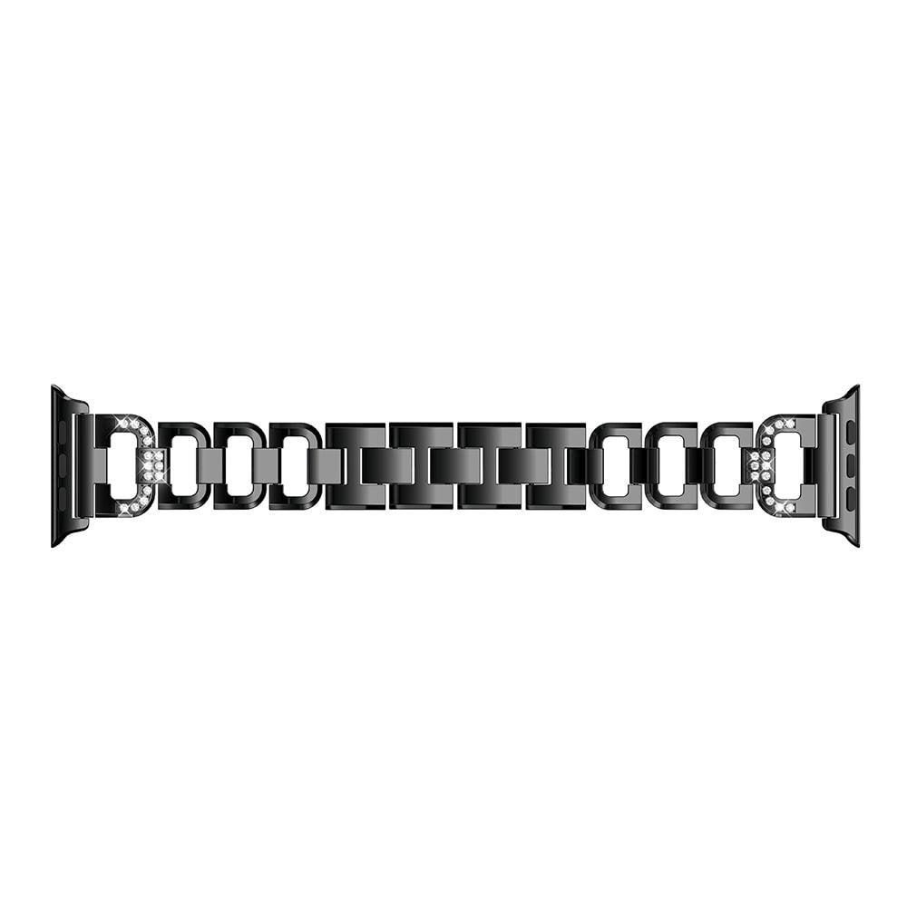 Apple Watch 45mm Series 9 Lyxigt armband med glittrande stenar, svart