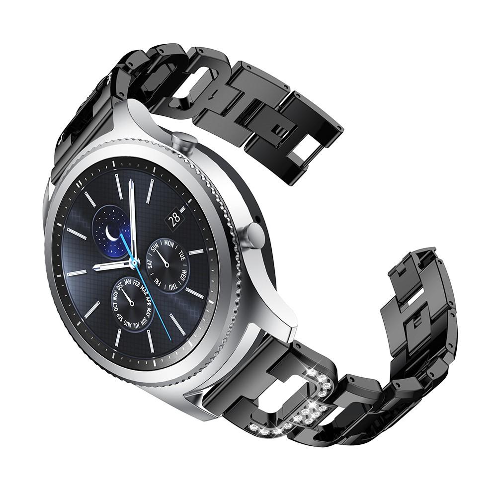 Galaxy Watch 46mm/Gear S3 Lyxigt armband med glittrande stenar, svart