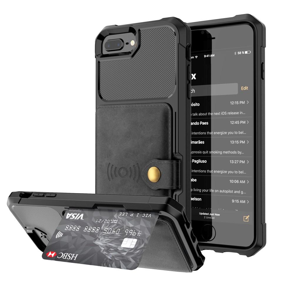 iPhone 7 Plus/iPhone 6 Plus/6S Plu/iPhone 8 Plus Stöttåligt Mobilskal med Plånbok, Svart