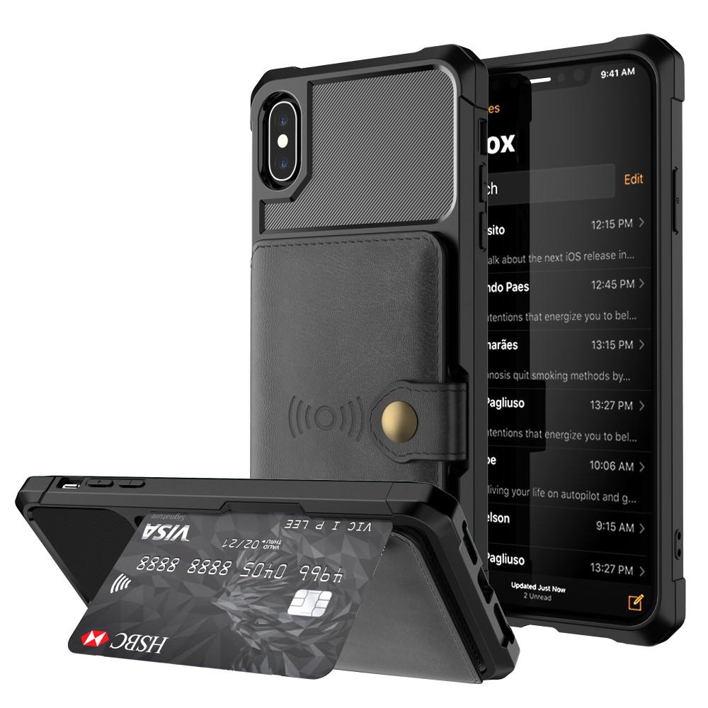 iPhone Xs Max Stöttåligt Mobilskal med Plånbok, Svart
