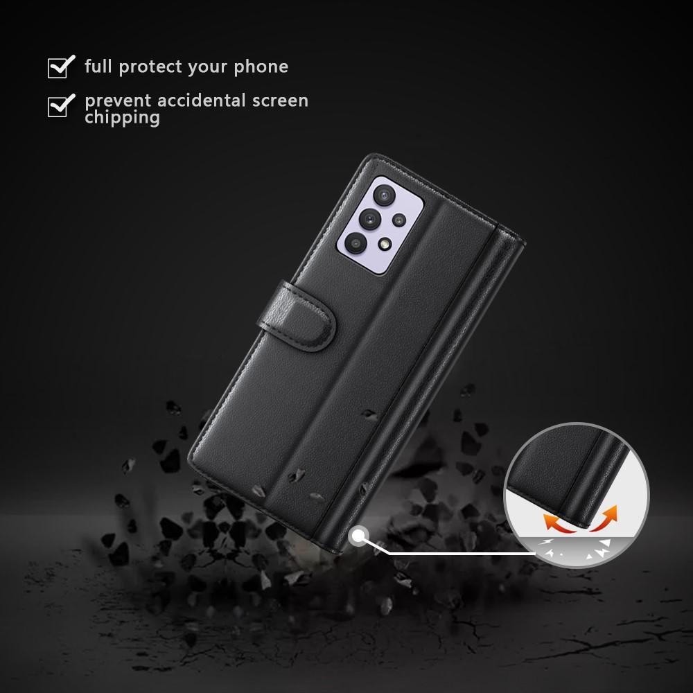 Samsung Galaxy A32 5G Plånboksfodral i Äkta Läder, svart