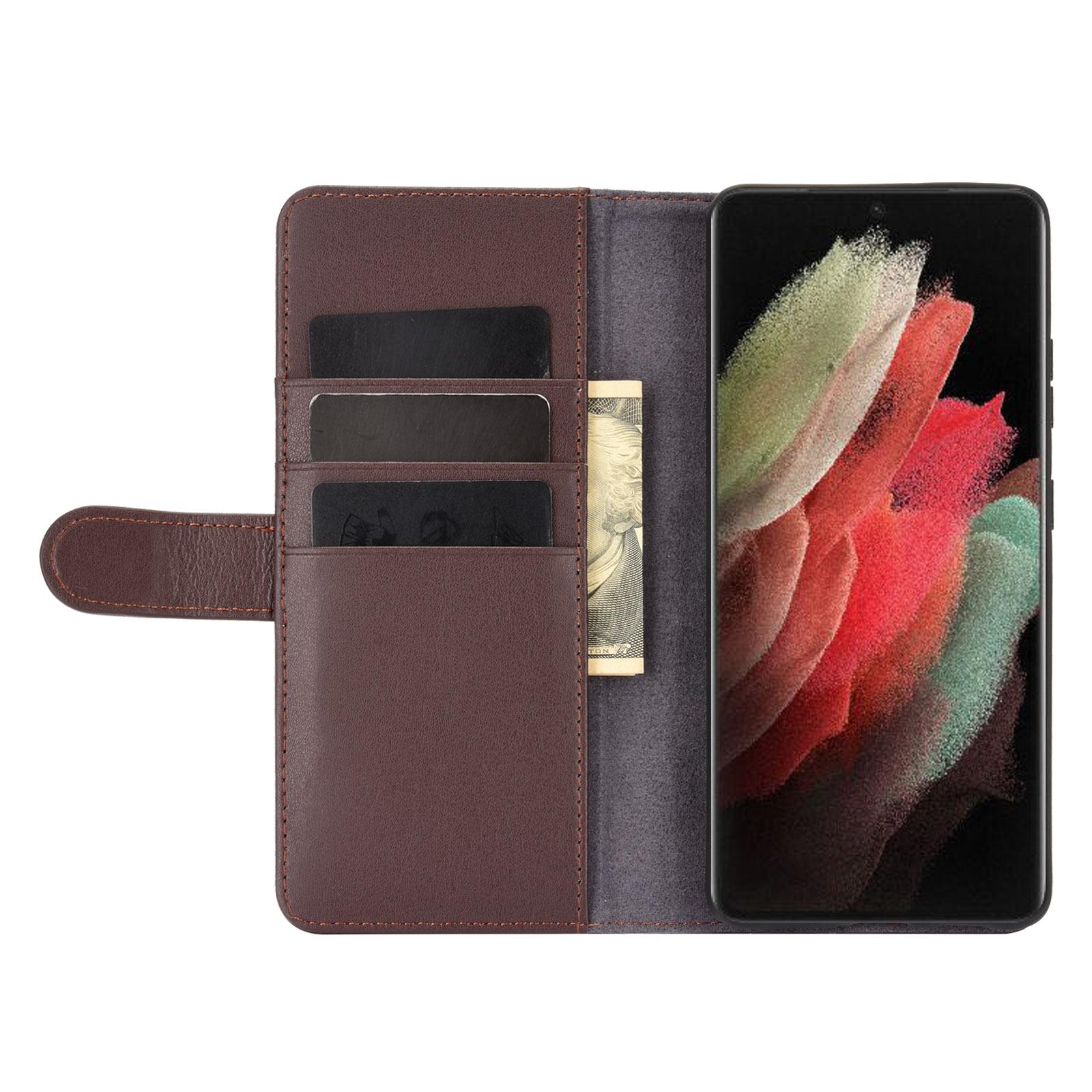 Samsung Galaxy S21 Ultra Plånboksfodral i Äkta Läder, brun